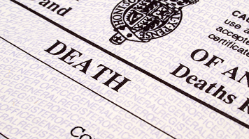 Close up of part of a death certificate
