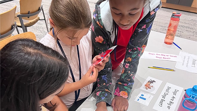 Students organizing a visual presentation.