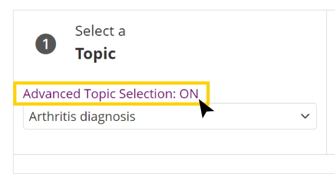 Screenshot highlighting the Advanced Topic Selection link