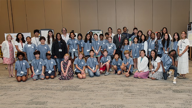 Group of students at CDC headquarters for the 2024 Data Detectives Camp.