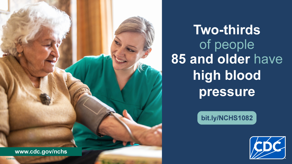 Elderly woman with caregiver. Two-thirds of people 85 and older have high blood pressure.