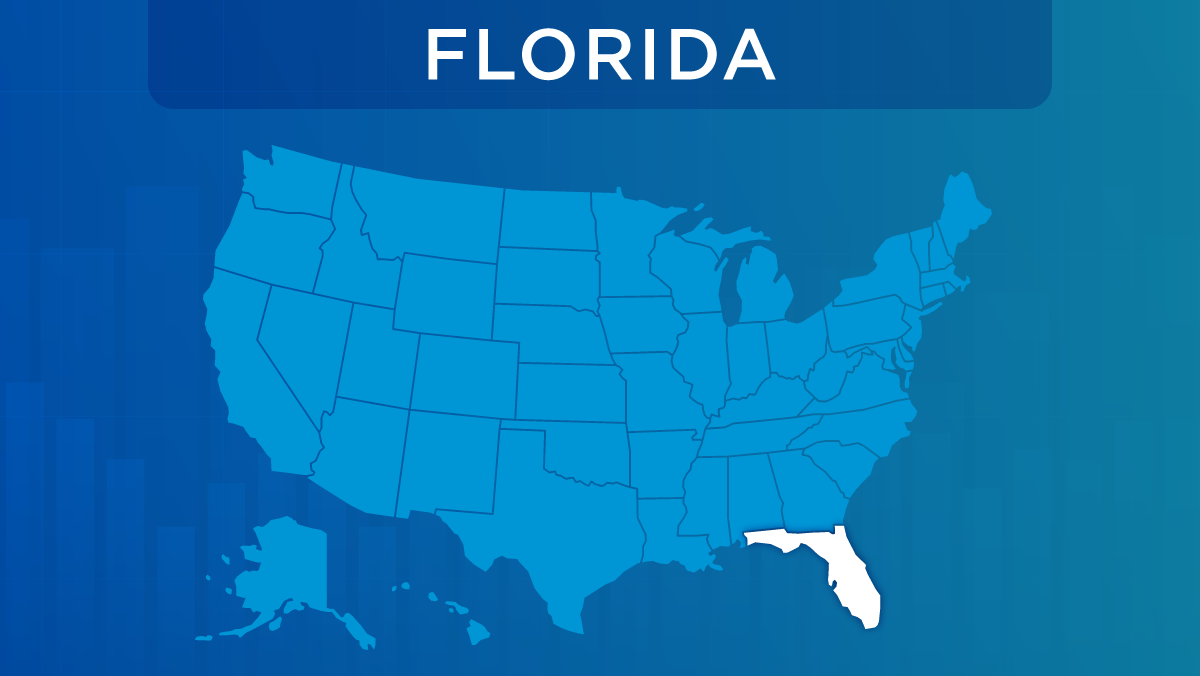 U.S. map with the state of Florida highlighted.