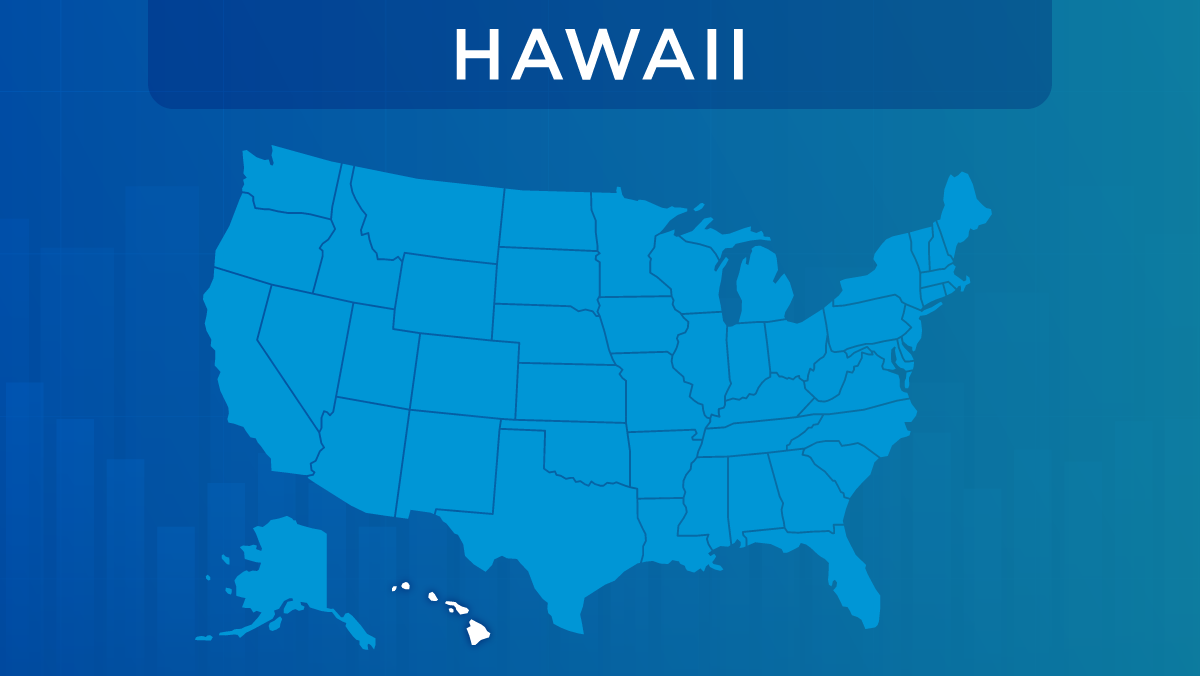 U.S. map with the state of Hawaii highlighted.