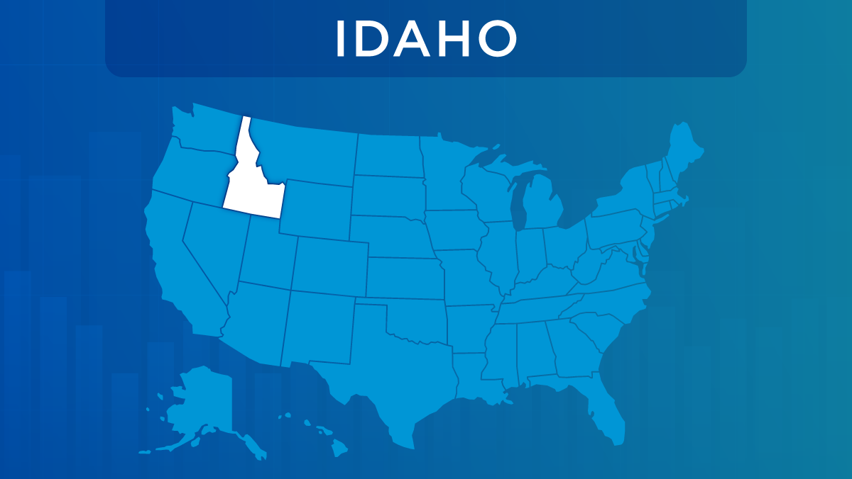 U.S. map with the state of Idaho highlighted.
