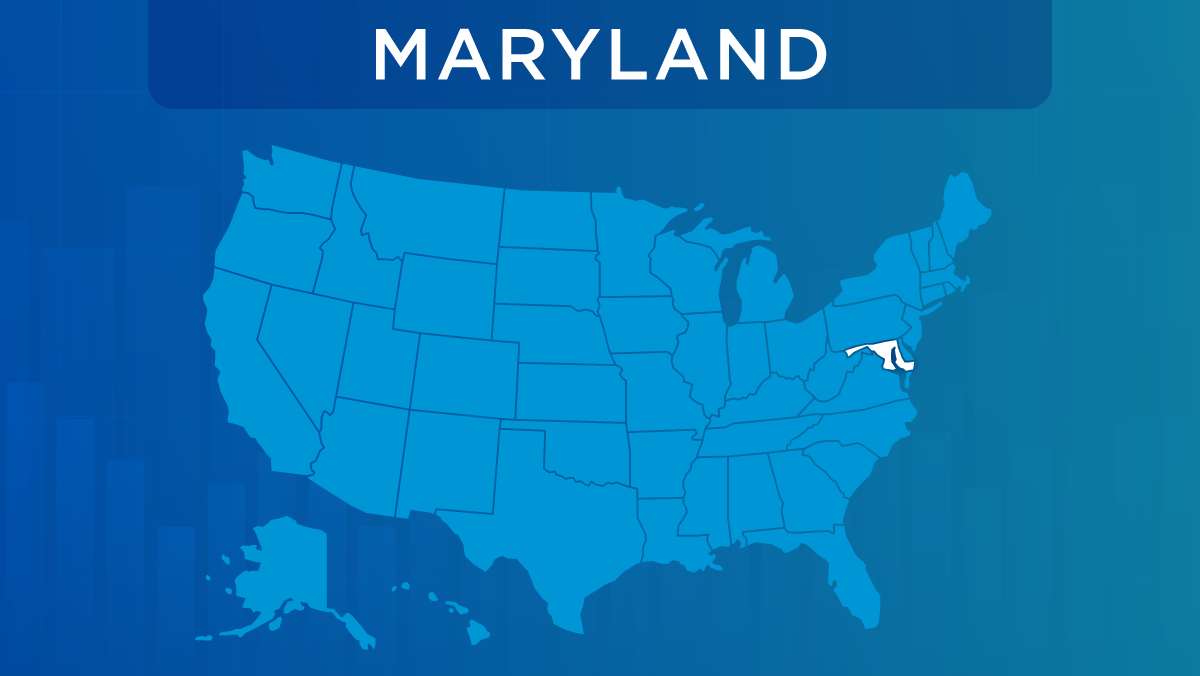 U.S. map with the state of Maryland highlighted.