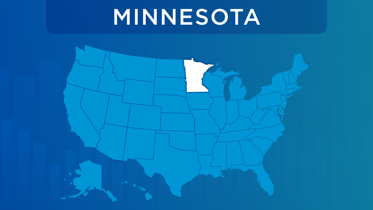 U.S. map with the state of Minnesota highlighted.