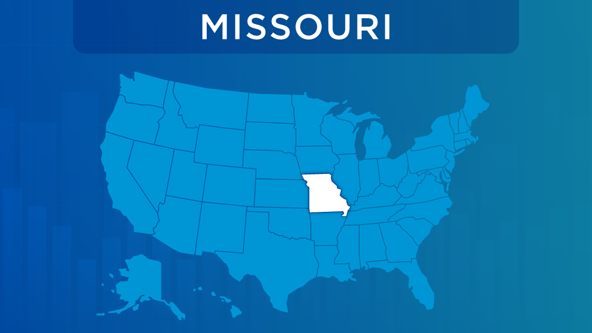 U.S. map with the state of Missouri highlighted.