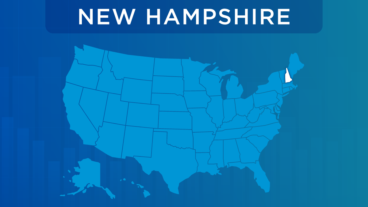 U.S. map with the state of New Hampshire highlighted.