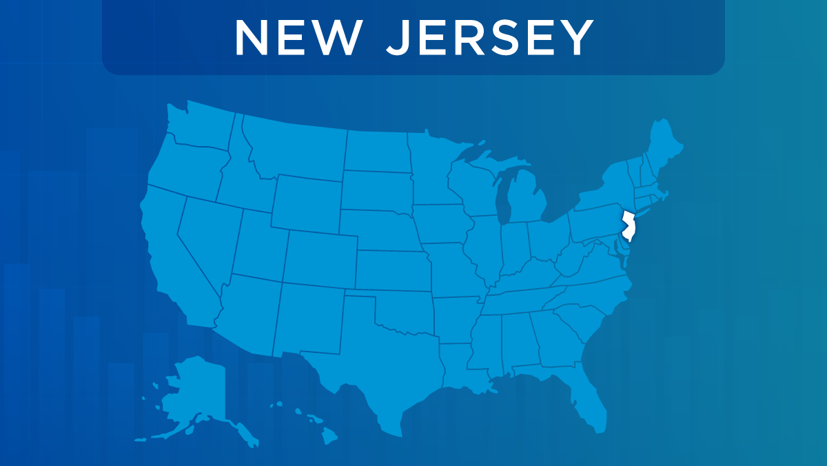 U.S. map with the state of New Jersey highlighted.