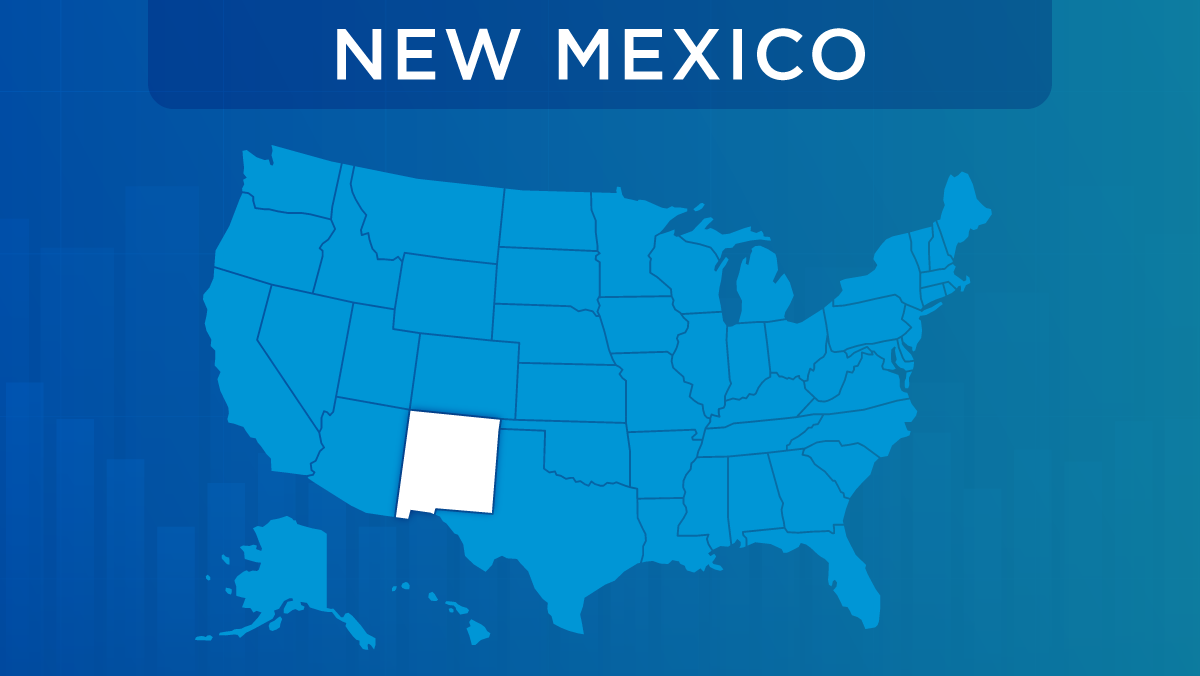 U.S. map with the state of New Mexico highlighted.