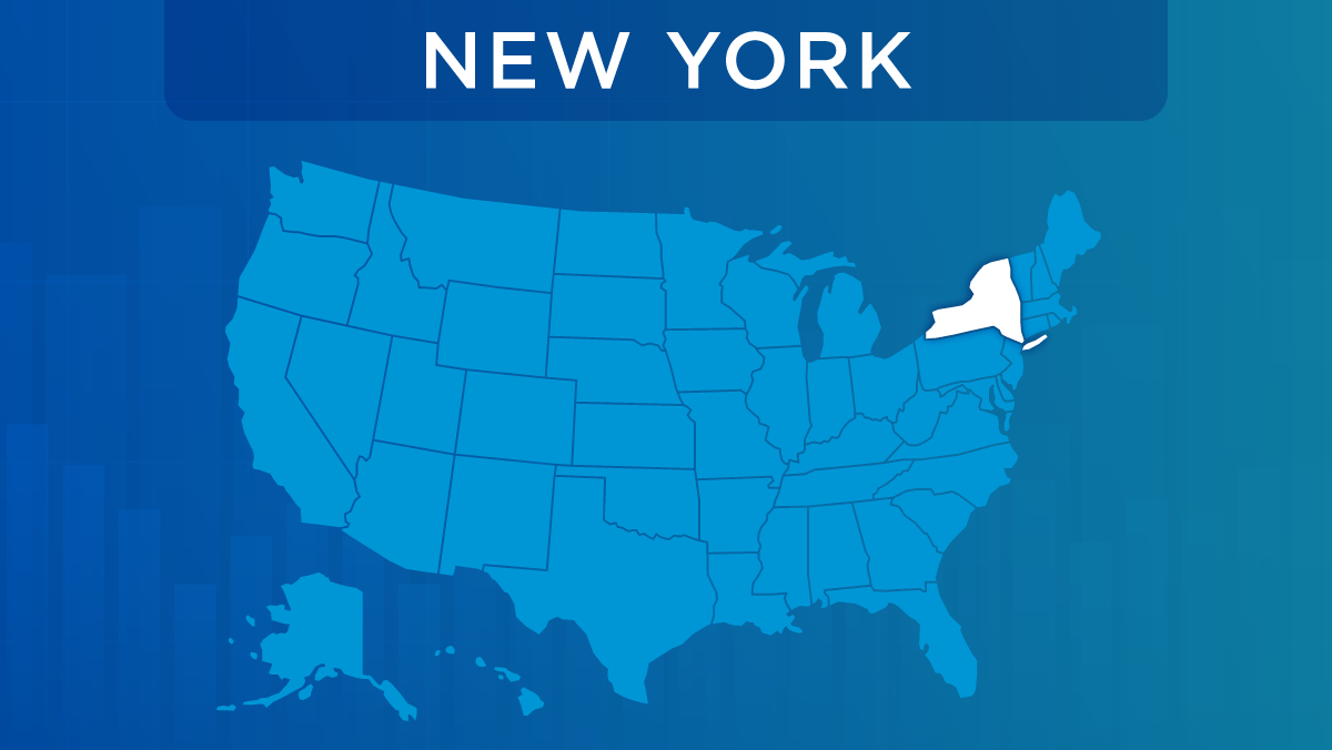 U.S. map with the state of New York highlighted.