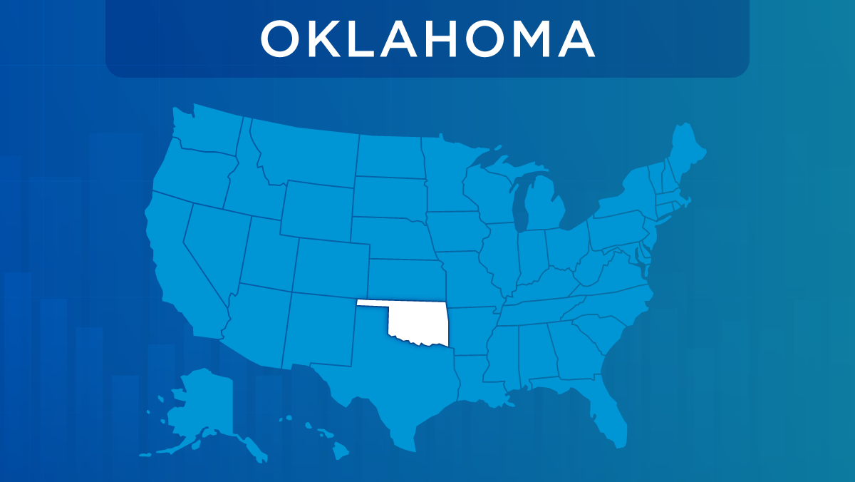 U.S. map with the state of Oklahoma highlighted.