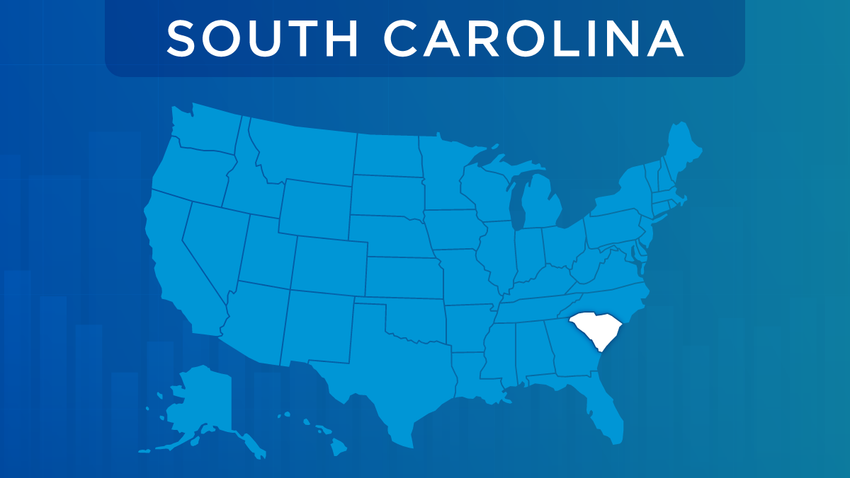 U.S. map with the state of South Carolina highlighted.