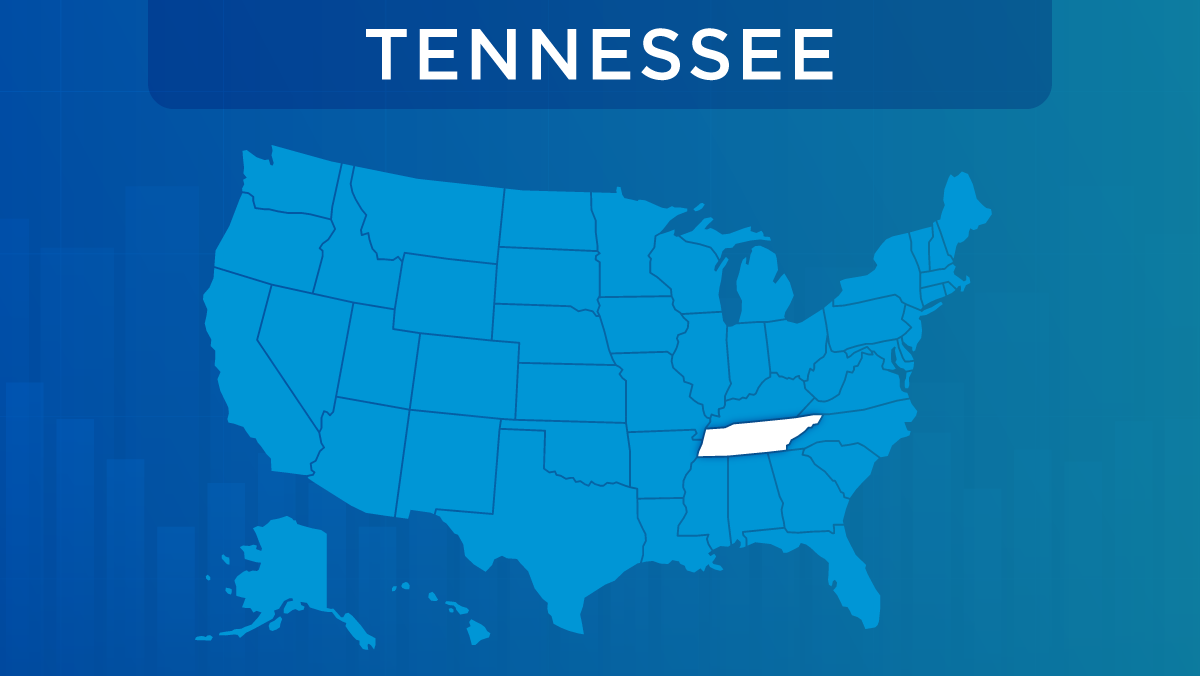 U.S. map with the state of Tennessee highlighted.