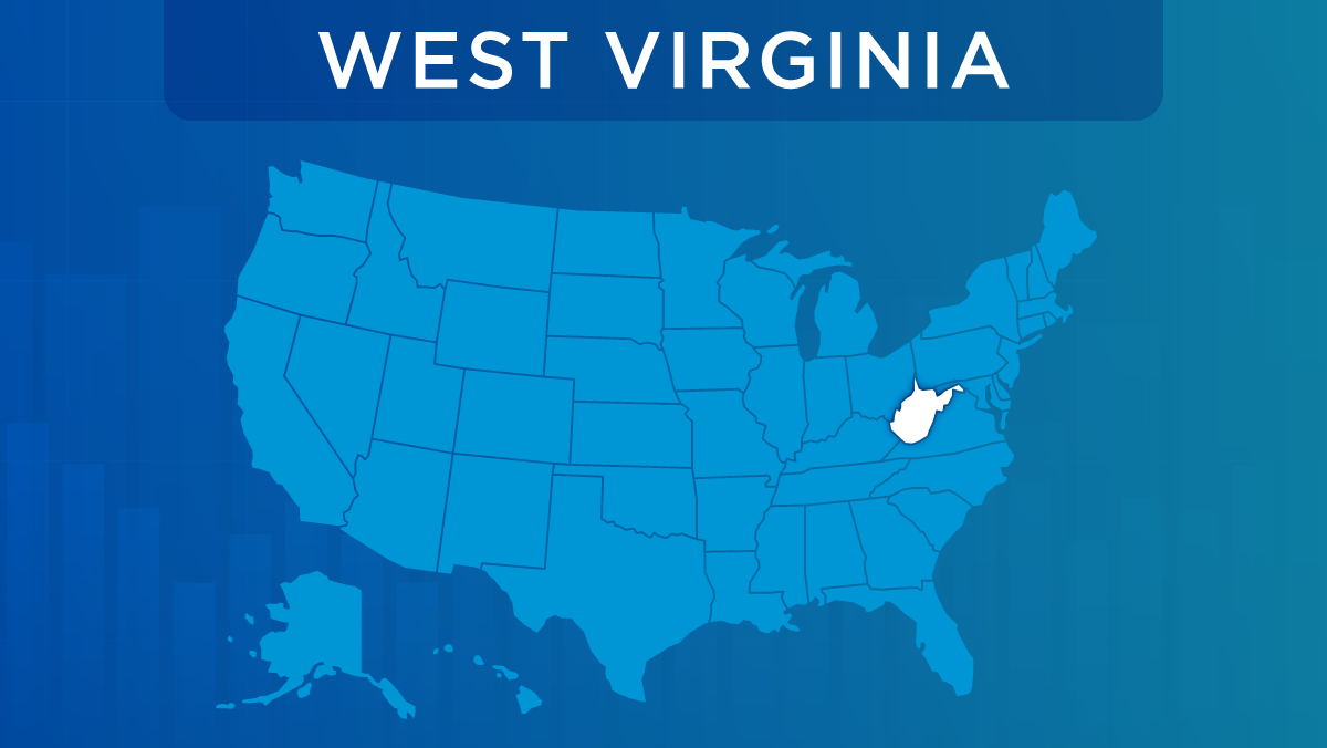 U.S. map with the state of West Virginia highlighted.