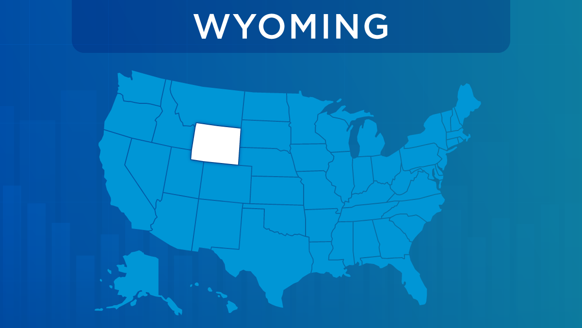 U.S. map with the state of Wyoming highlighted.