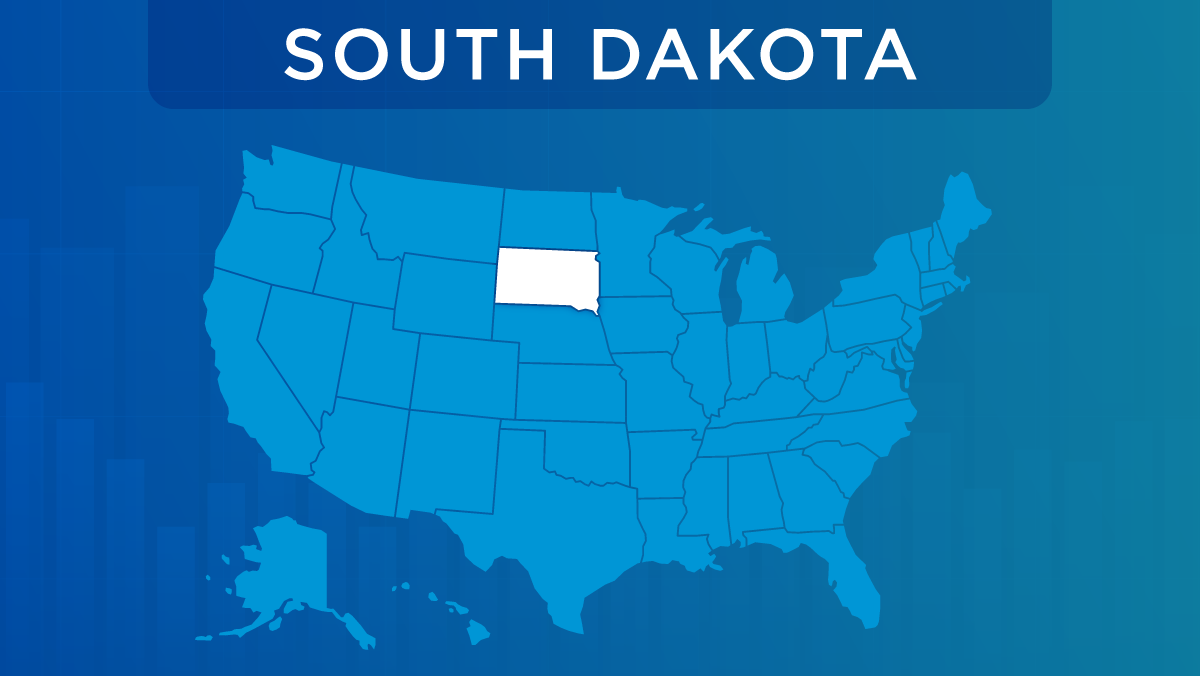 U.S. map with the state of South Dakota highlighted.