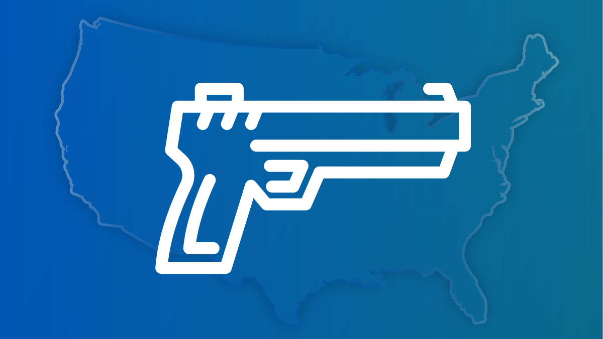 An outline of a firearm against a U.S. map.