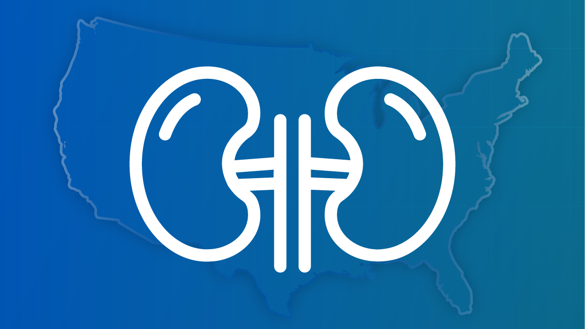 An outline of kidneys against a U.S. map.