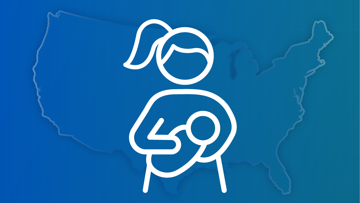 an outline of a teenage mother holding a baby against a backdrop of a U.S. map.