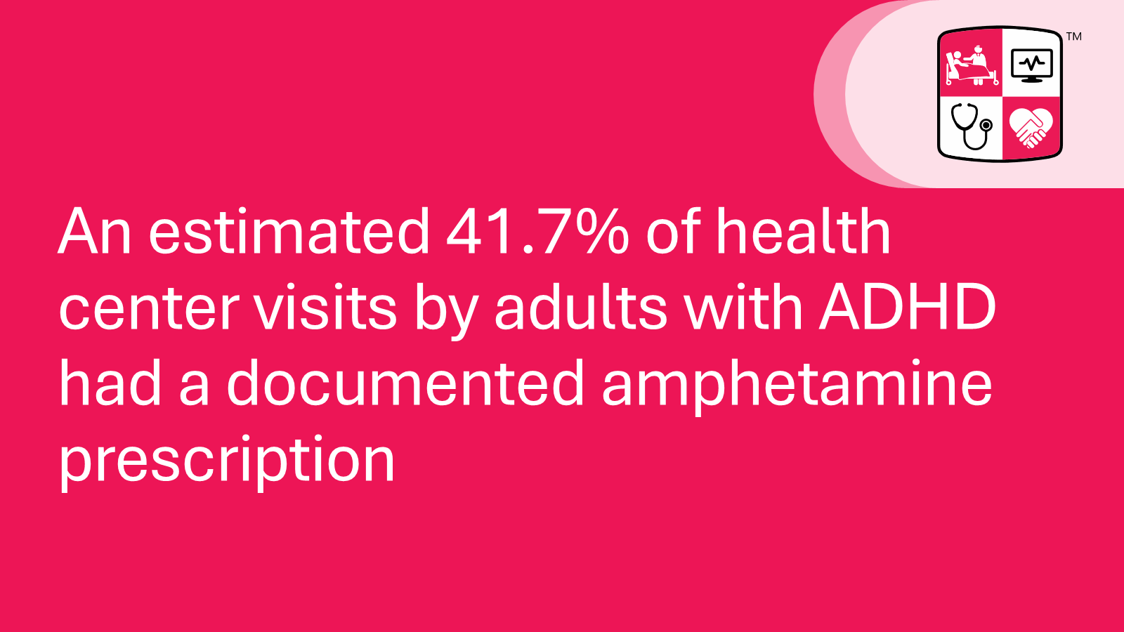 An estimated 41.7% of health center visits by adults with ADHD had a documented amphetamine prescription.