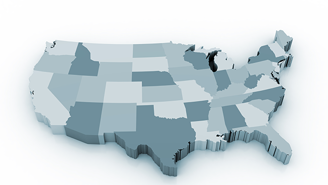 A map of the United States in varying shades of gray.