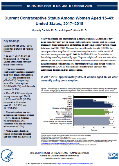Front page of report: Current Contraceptive Status Among Women Aged 15&ndash;49: United States, 2017&ndash;2019