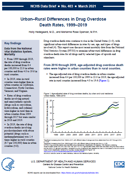 Cover of Urban-Rural Differences in Drug Overdose Death Rates, 1999-2019