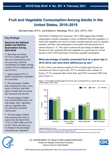 First page of report: Fruit and Vegetable Consumption Among Adults in the United States, 2015–2018