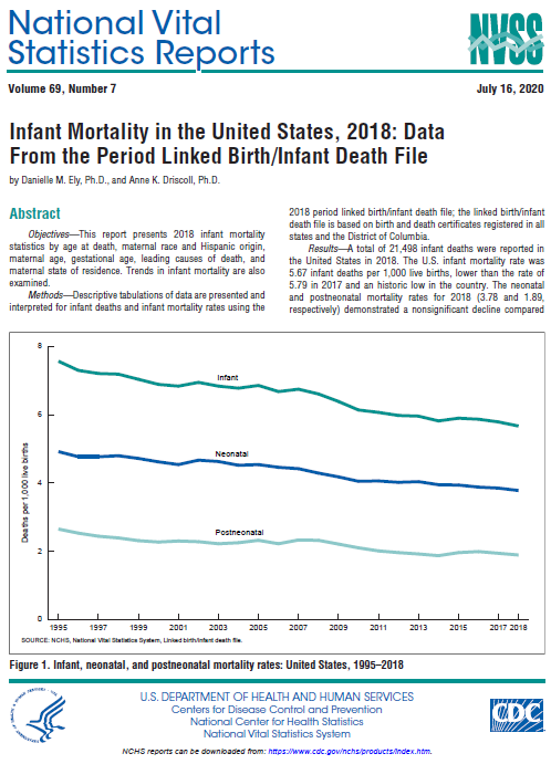 Cover page for report: Infant Mortality in the United States, 2018: Data From the Period Linked Birth/Infant Death File
