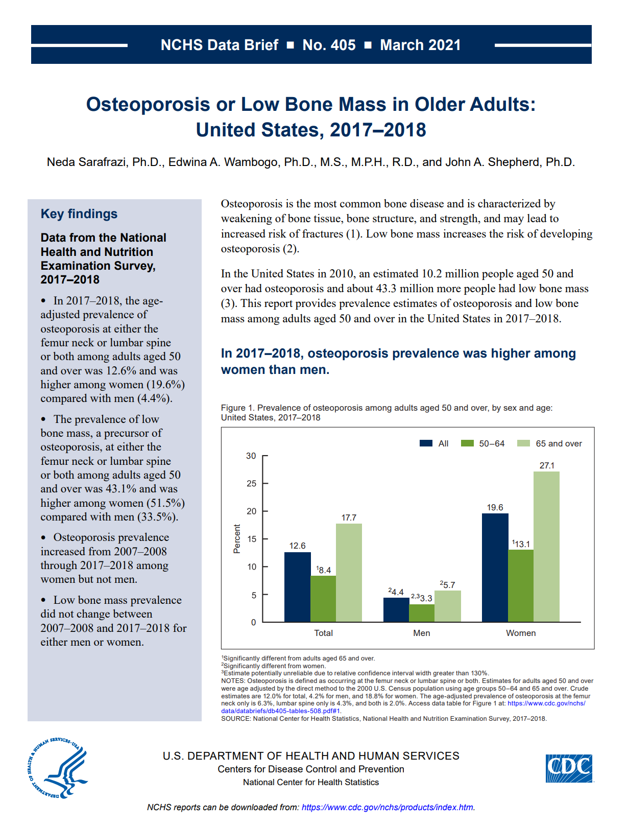 Cover of NCHS Data Brief No. 405