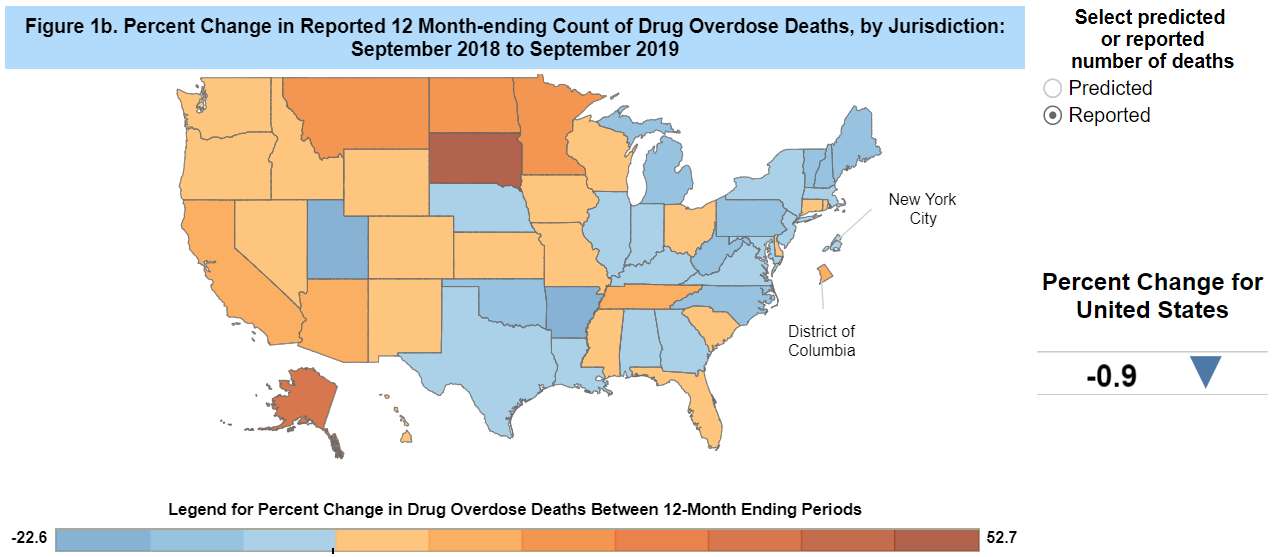 Provisional data in the United States shows that the reported number of drug overdose deaths occurring in the United States