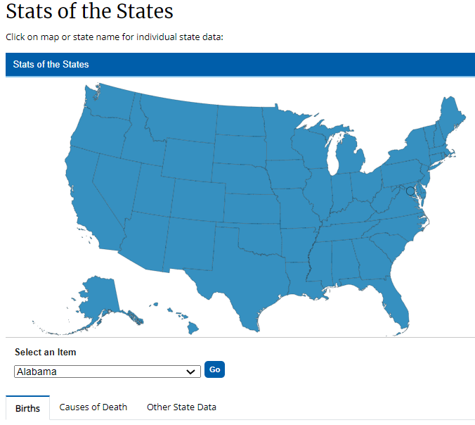 Screenshot of the Stats of the States web page