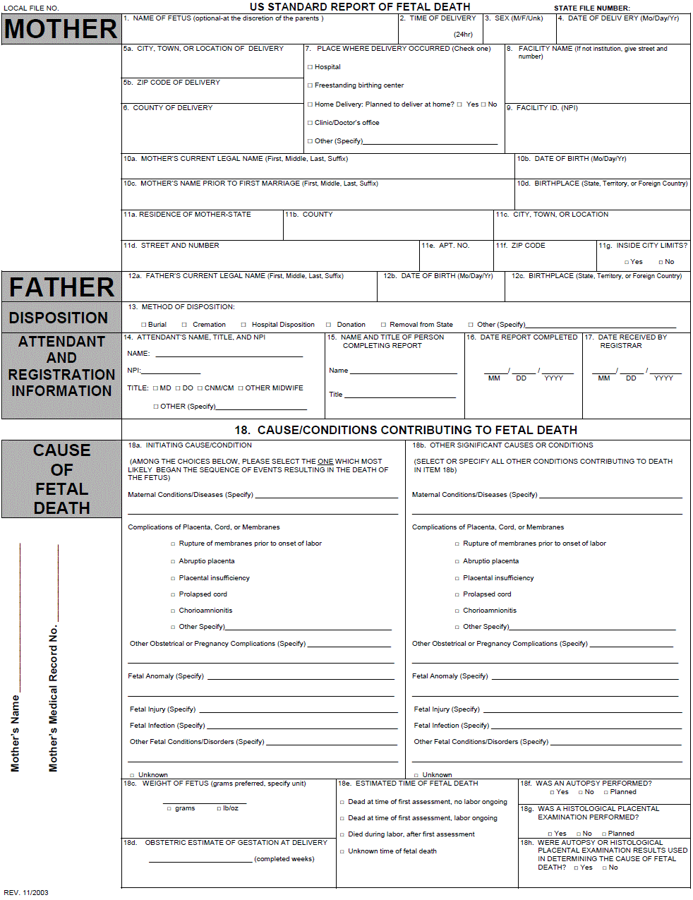 Image of US standard fetal death certificate