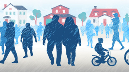 Sketch style image of people across the lifespan in a community setting