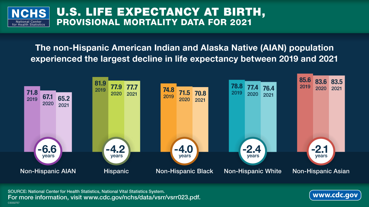 Bar chart of US life expectancy at birth