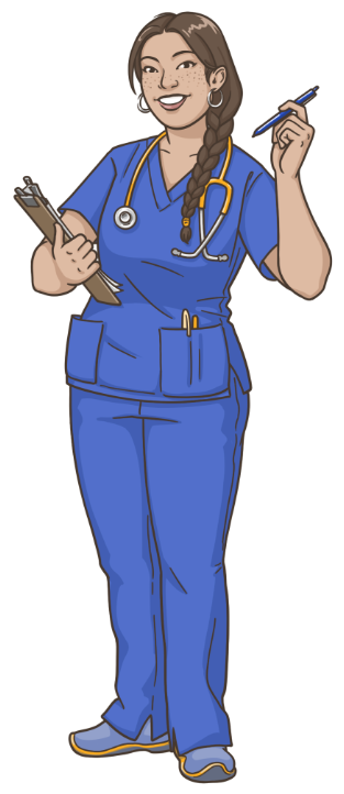 Woman public health nurse standing holding board and pen.