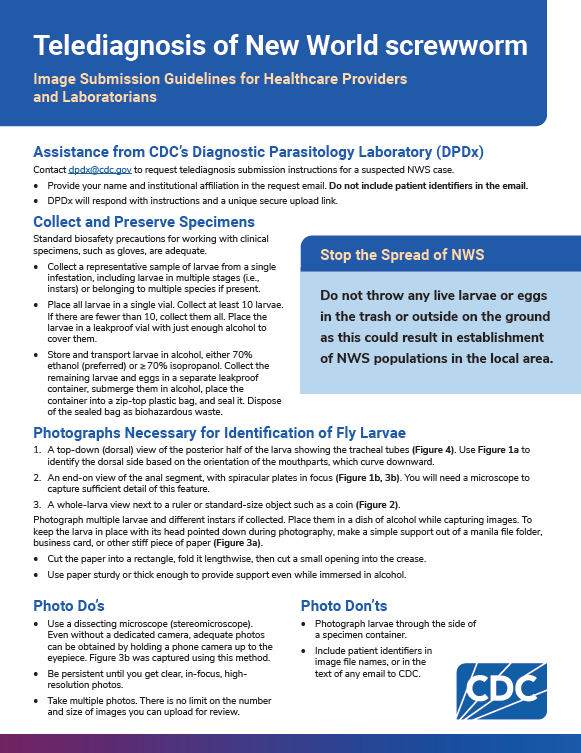 Telediagnosis of New World Screwworm: Image Submission Guidelines for Healthcare Providers and Laboratorians
