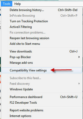 iecompatibilityview.png Screenshot for accessing Compatibility View Settings in Internet Explorer
