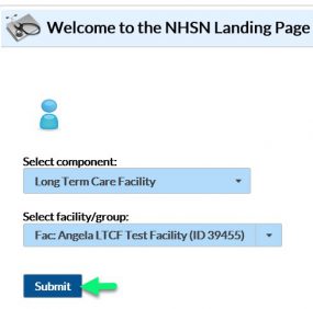 mar19-ltc2 NHSN welcome landing page, long-term care facility highlighted. press submit