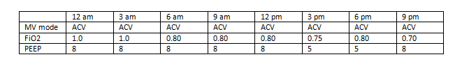 mech-ventilator-data-1 Table lists mechanical ventilator data from a single day, May 10; from 12am to 9pm.