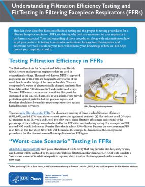 Cover page of Publication No. 2021-123, Understanding Filtration Efficiency Testing and Fit Testing in Filtering Facepiece Respirators (FFRs) Cover page of Publication No. 2021-123, Understanding Filtration Efficiency Testing and Fit Testing in Filtering Facepiece Respirators (FFRs)