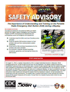 2023-100 Cover Image for the 2023-100 Safety Advisory: The Importance of Understanding and Training on the Portable Radio Emergency Alert Button (EAB) during a Mayday