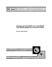 Image of publication Underground Test Results of a Laser-Based Tram Control System for a Continuous Miner