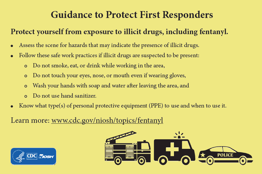 Yellow background with black text explaining how first responders can protect themselves from exposure.