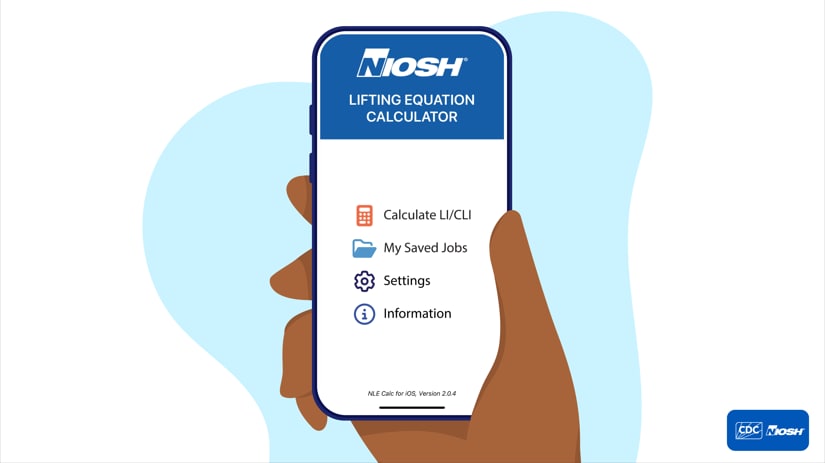 A hand holds a smartphone displaying the NLE calc app