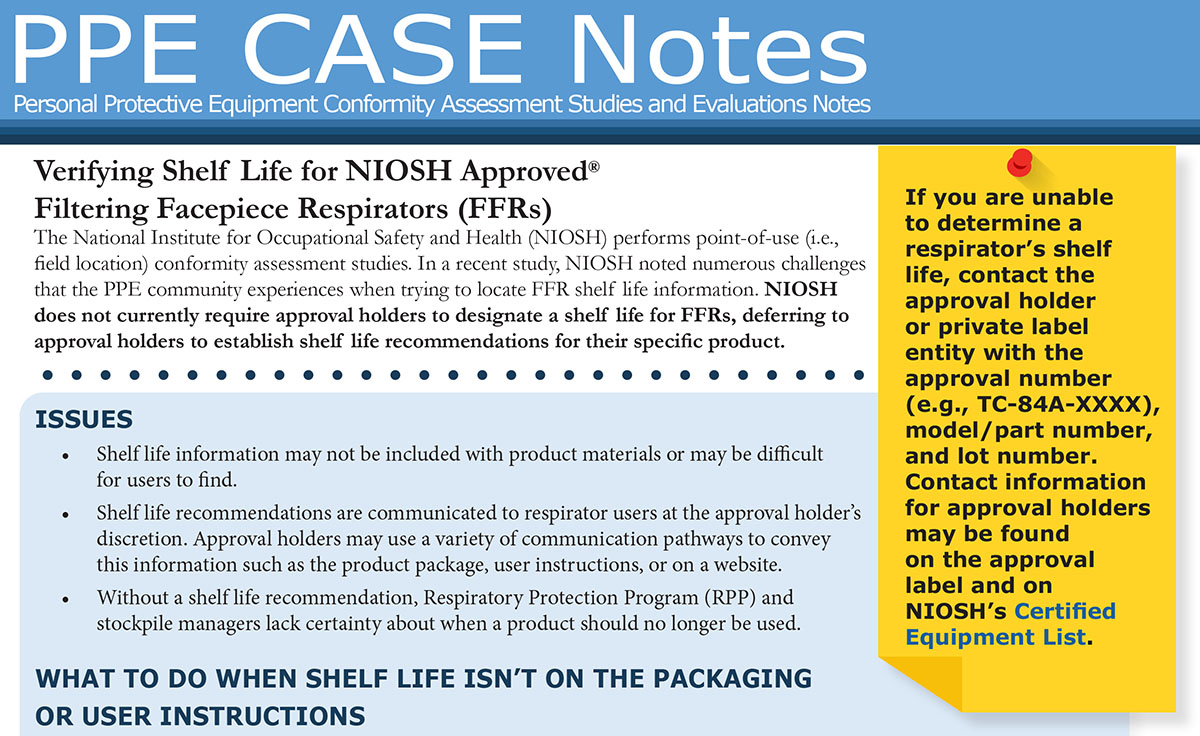 Image of the report called Verifying Shelf Life for NIOSH Approved® FFRs.