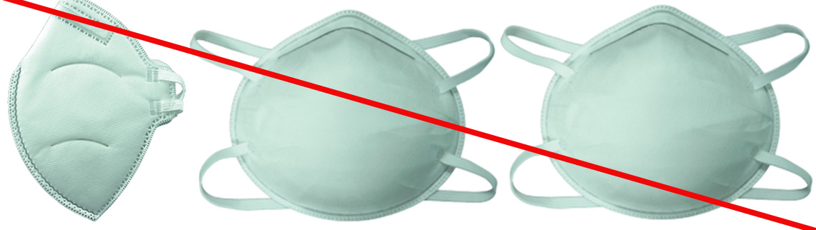 One side view and two front views of product misrepresenting a NIOSH approval