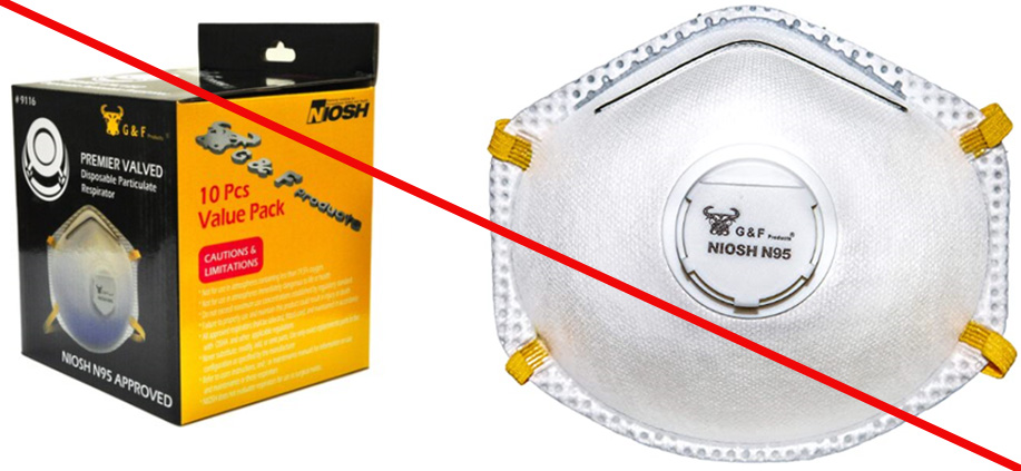 Product and product packaging misrepresenting a NIOSH approval