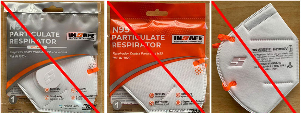 Three images of product misrepresenting a NIOSH approval.